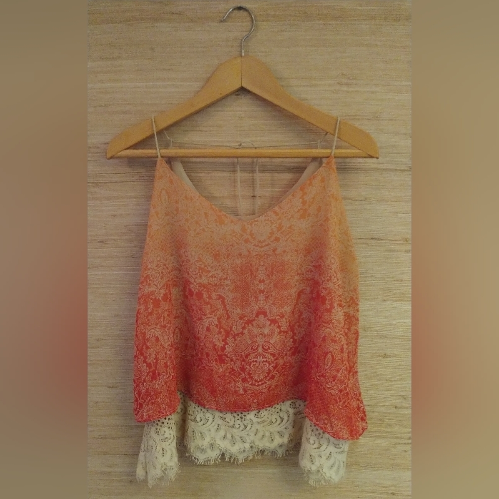 Cato Orange and Cream Spaghetti Strap Tank Top (L)